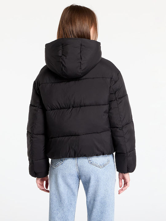 Kurz Damen Puffer Jacke für Winter Black