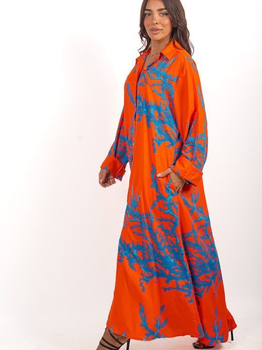 Kaftan-Hemdkleid Korallenorange-Hellblau