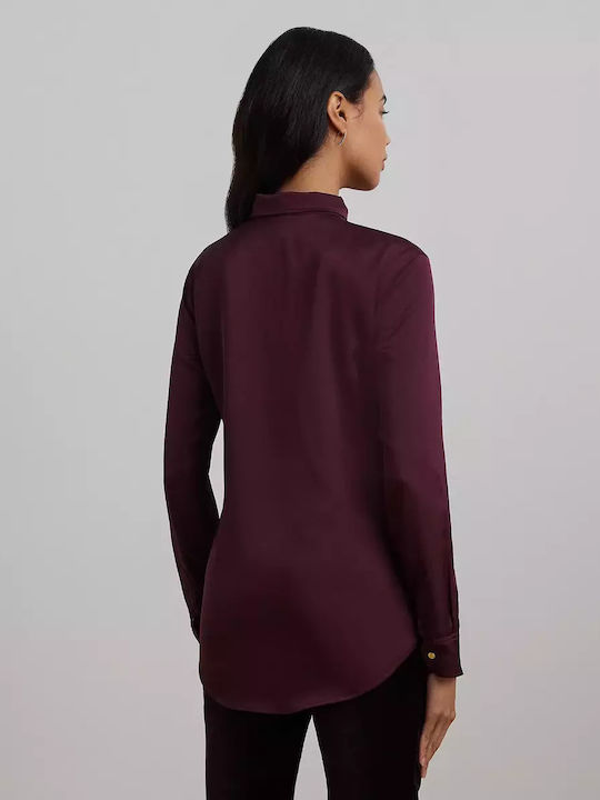 Ralph Lauren Langärmelig Damen Satin Hemd Bordeaux