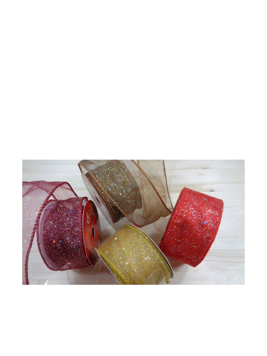 Organza Ribbon Wire Glitter 4cm 9m Red