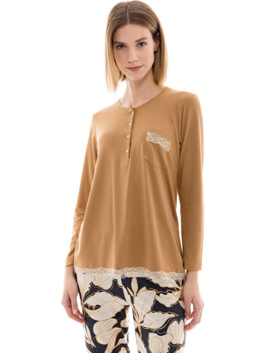 Women's Pyjamas Pink Label Gold Top Blue Floral Pants Regular Fit Viscose