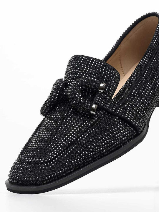 Leder Damen Loafers in Schwarz Farbe