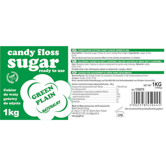 Grüner natürlicher Zuckerwatte-Geschmack farbiger Zucker 1kg