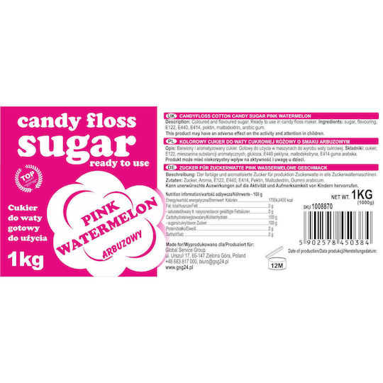 Rosa Wassermelonen-Geschmack Zuckerwatte Zucker 1kg