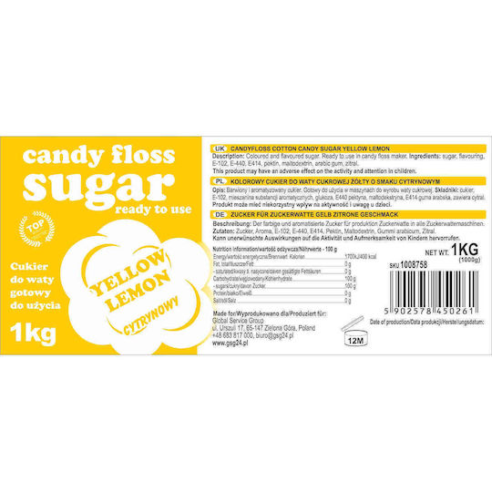 Zahăr pentru Vată de Zahăr cu Aromă de Lămâie Galbenă 1kg