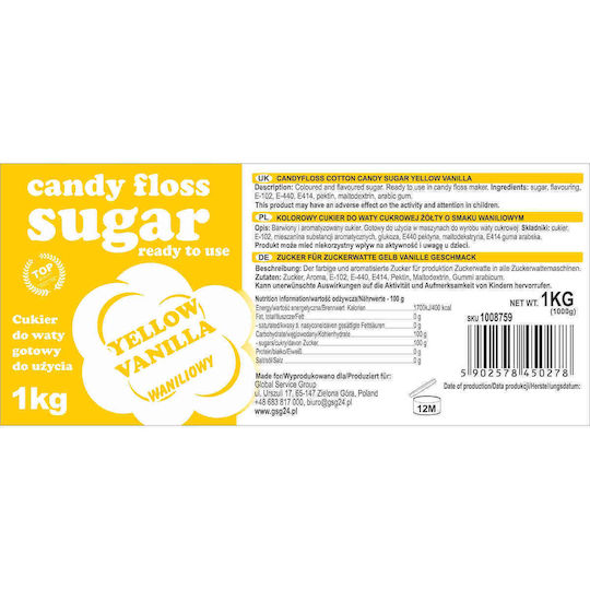 Yellow Vanilla-flavored Cotton Candy Sugar 1kg