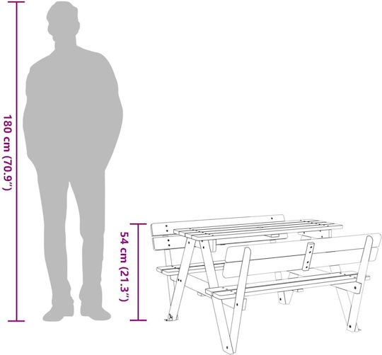 vidaXL Table 90x108x54cm. for 3+ Years Years Brown