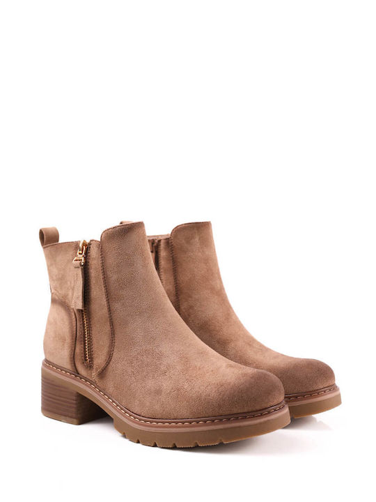 Beige Suede Casual Ankle Boots