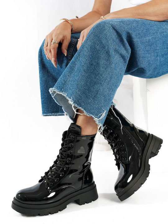 Black All Time Classic Patent Leather Ankle Boots