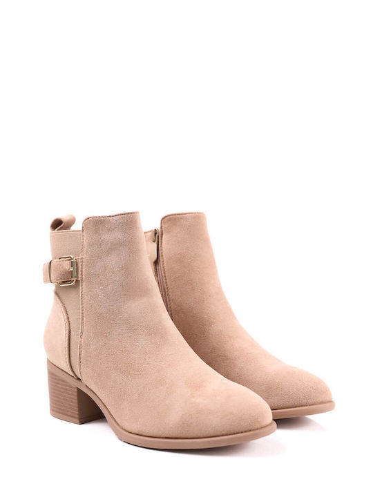 Beige "Modern Ankle Boots with Strap"