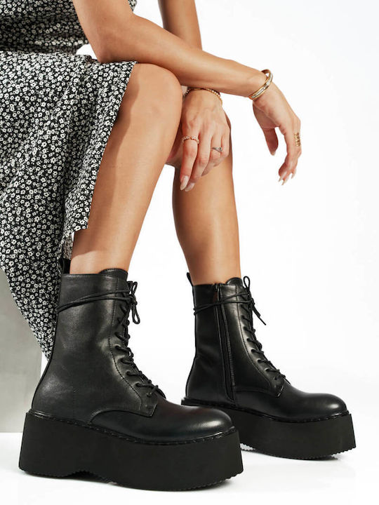 Black Ankle Boots with Elevated Sole