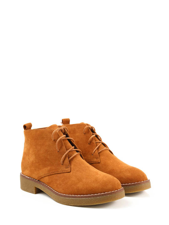 Tan Casual Low Ankle Boots with Laces