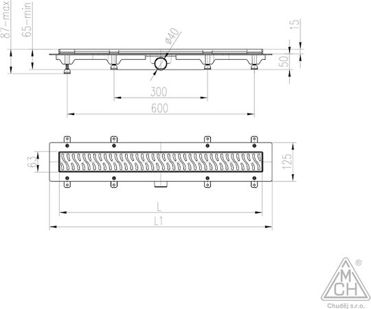 Chudej Stainless Steel Channel Floor with Length 95cm