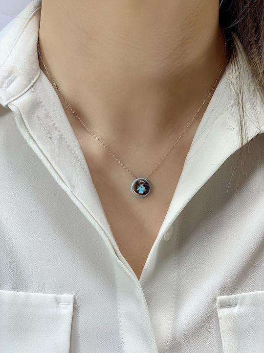 Ekan Ekan Halskette mit Engel-Design aus Roségold 14K Blau