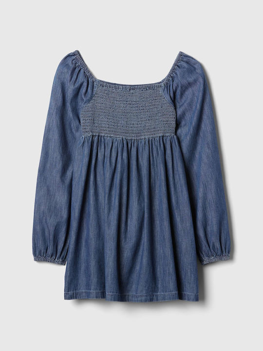 Mädchenkleid Langärmelig Denim Dunkel Waschung