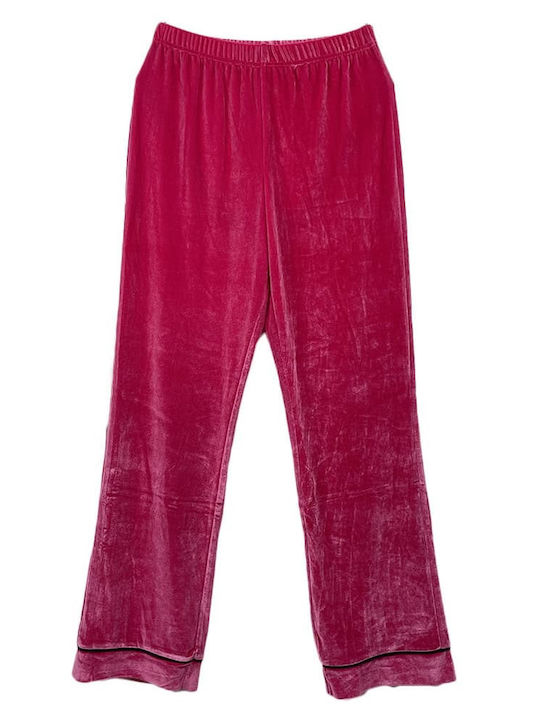 Fuanna Winter Damen Pyjama-Set Samt Fuchsia