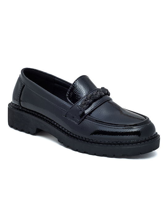 Laura Virgili Patent Leather Women's Moccasins in Black Color