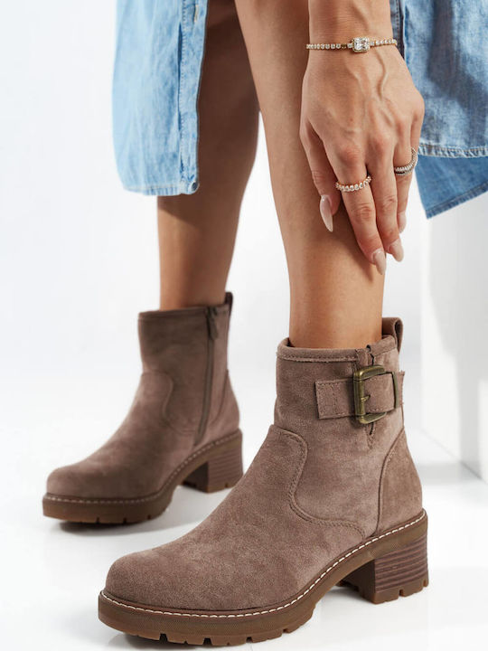 Beige Casual Boots with Unique Heel