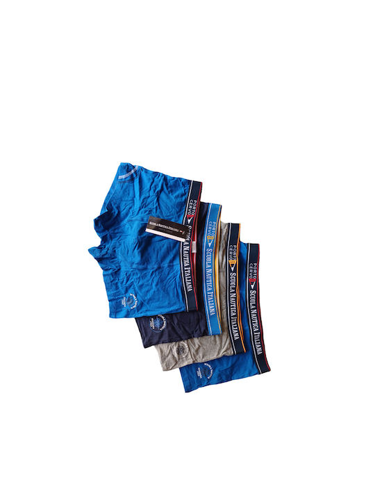 Scuola Nautica Italiana Herren Boxershorts Grey, Blue, Royal Blue 4Packung