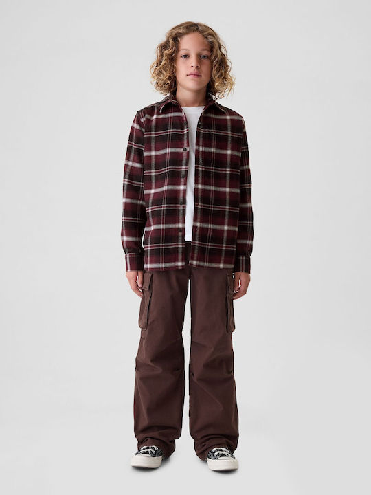 Παιδικό Καρό Πουκάμισο Μακρυμάνικο burgundy Flannel