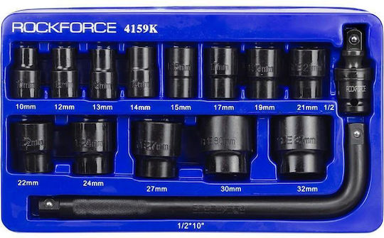 Rockforce Impact Socket Set 15 Pcs 1/2" 6-point 10-32mm