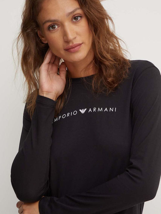 Emporio Armani Damen Bluse Baumwolle Langärmelig Schwarz