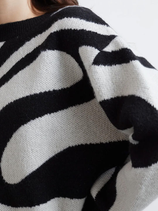 Γυναικείο Πουλόβερ Ριγέ Black, White