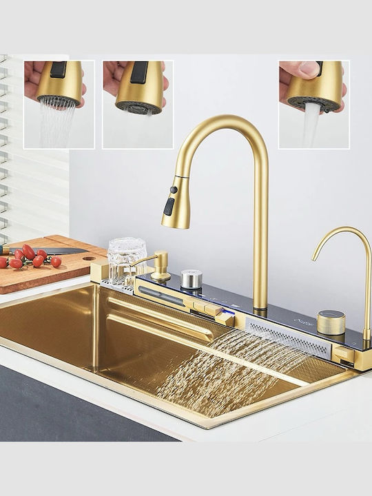 Naron Drop-In Мивка Inox Четкан със смесител Ш75xД46см Златист