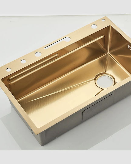 Naron Nr5521bg Drop-In Kitchen Sink Inox Brushed with Faucet L75xW46cm Gold