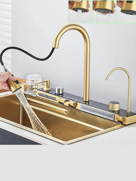 Naron Drop-In Мивка Inox Четкан със смесител Ш75xД46см Златист