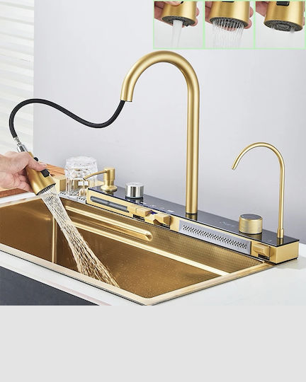 Naron Nr5521bg Drop-In Kitchen Sink Inox Brushed with Faucet L75xW46cm Gold