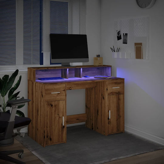 Desk Wooden Artisan Oak with LED & USB ports 120x55x91cm