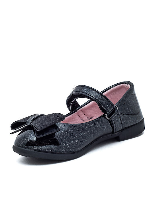 Kids Patent Leather Ballerinas with Hoop & Loop Closure Black