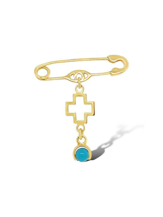 Xryseio Child Safety Pin made of Gold 14K with Cross