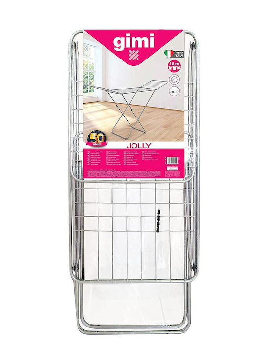 Gimi Jolly Metallic Folding Floor Clothes Drying Rack Silver-Red with Hanging Length 18m