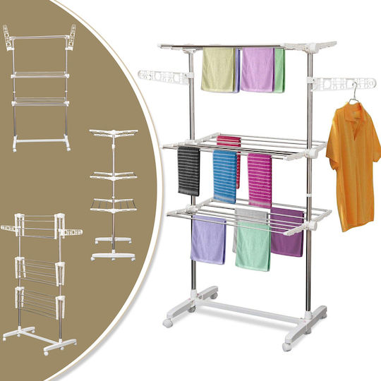 HomCom Folding Floor Clothes Drying Rack Metallic with Wheels 80x55cm