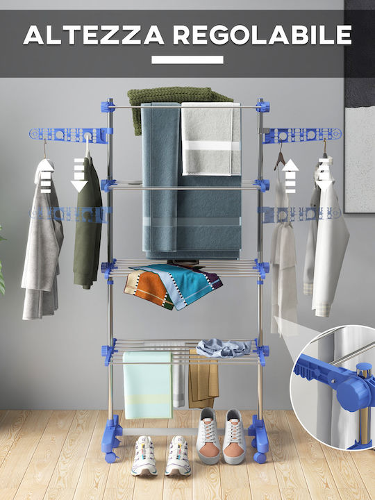 HomCom Stainless Steel Folding Floor Clothes Drying Rack with Hanging Length 6.48m