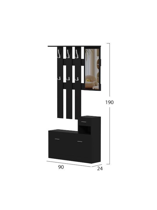 Entry Furniture with Mirror / Hanger & Shoe Rack Melamine In Wenge 90x24x190cm
