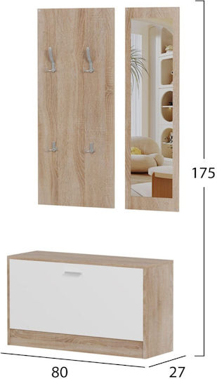 Vern Entry Furniture with Mirror / Hanger & Shoe Rack Sonoma White 80x27x190cm