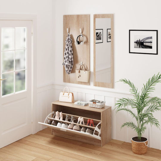 Vern Entry Furniture with Mirror / Hanger & Shoe Rack Sonoma White 80x27x190cm