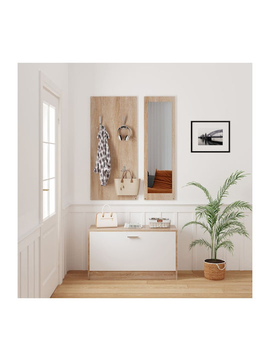 Vern Entry Furniture with Mirror / Hanger & Shoe Rack Sonoma White 80x27x190cm