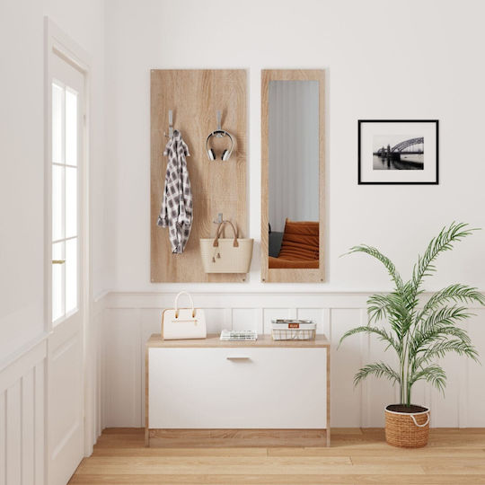 Vern Entry Furniture with Mirror / Hanger & Shoe Rack Sonoma White 80x27x190cm