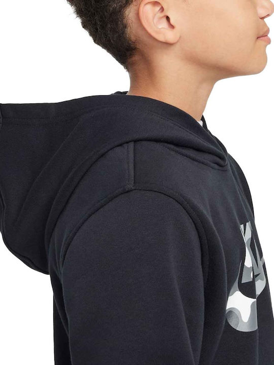 Fleece Παιδικό Φούτερ με Κουκούλα και Τσέπες Μαύρο Sportswear