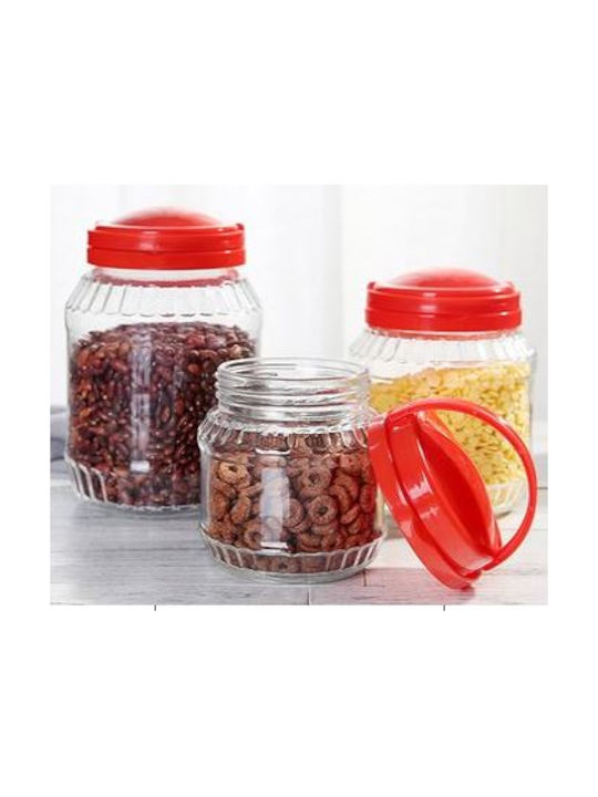 Mondex Set 6 Pieces Glass Transparent Sugar Jars with Lid Capacity 3100ml
