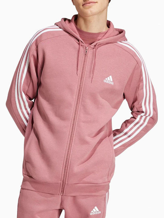 Adidas Jachetă cu fermoar pentru bărbați cu glugă și buzunare Deeppink