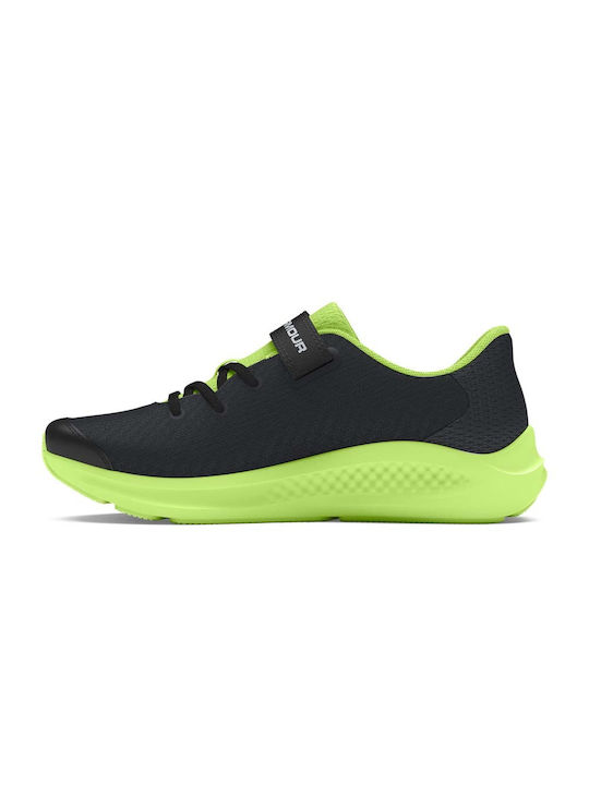 Under Armour Charged Pursuit 3 Big Logo AC Kids Sports Shoes Running with Hoop & Loop Closure Black