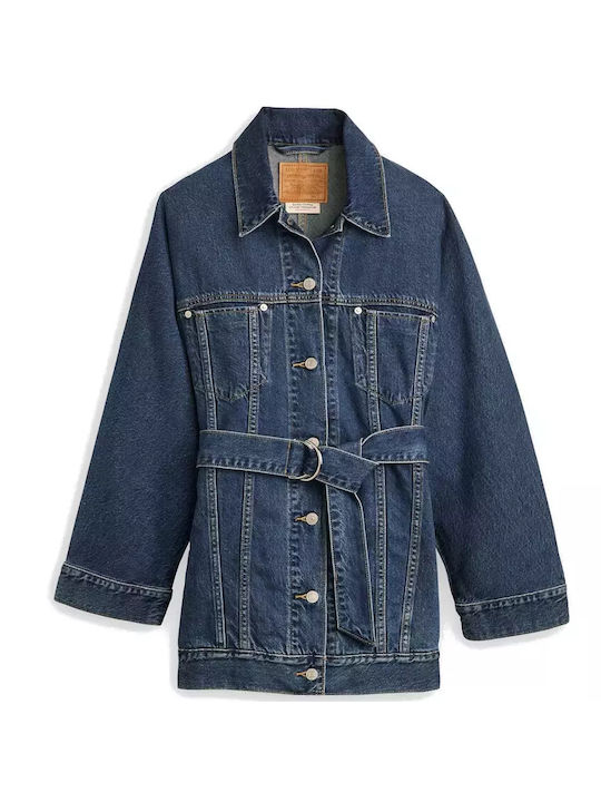 Levi's Scurt Jachetă de femei Puffer pentru iarnă Dark Indigo Blue