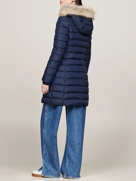 Tommy Hilfiger Tjw Essential Women's Short Puffer Jacket for Winter with Detachable Hood Dark Blue