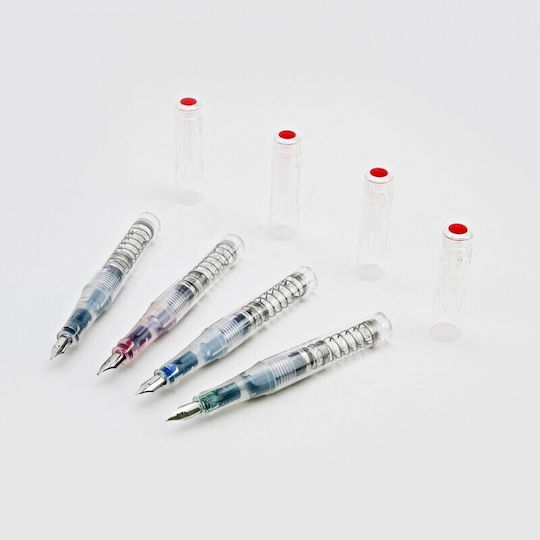 Twsbi Go Spring Load Mechanism Калиграфска Писалка Широк Прозрачна с Червен Мастило