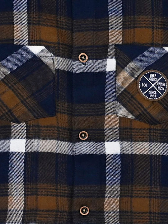 Kids Checked Shirt Long Sleeve Brown